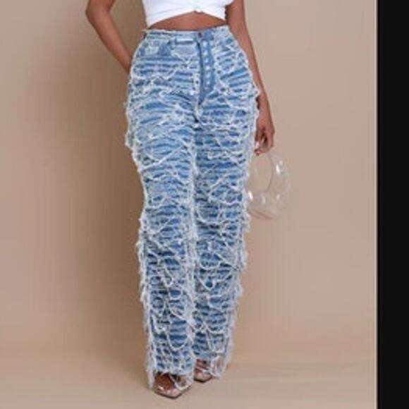 Swank a Posh Tear It Up Ultra Distressed Wide Leg Jeans Medium Wash - Picture 13 of 15